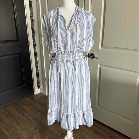 Rails Ashlyn Levanzo Stripe Blue and White Linen Midi Dress Size S - Picture 1 of 8